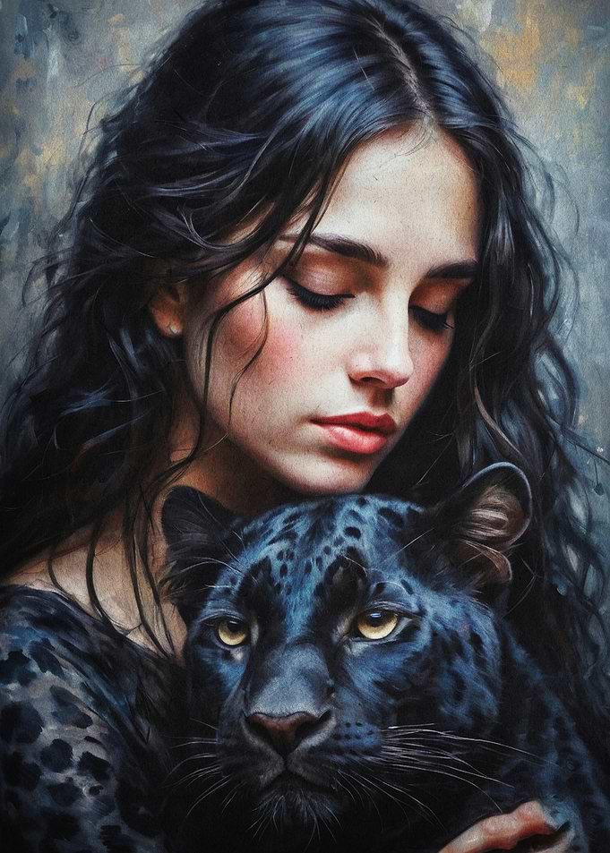 Woman Panther Dark Oil Painting