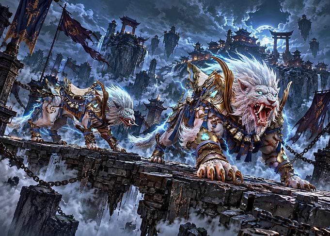 Armored Celestial Lions on Floating Bridge