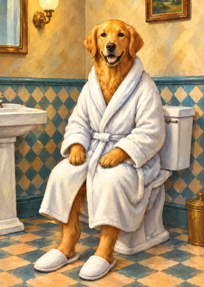 Golden Retriever in Bathrobe