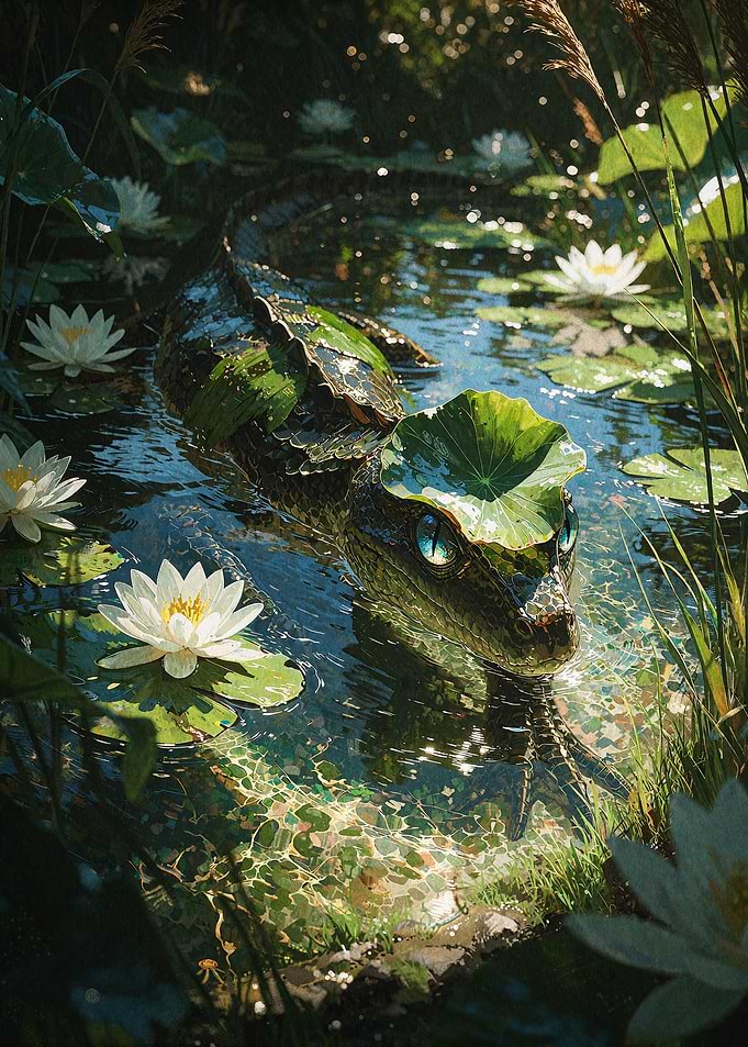 Alligator Lily Pad Fantasy Art