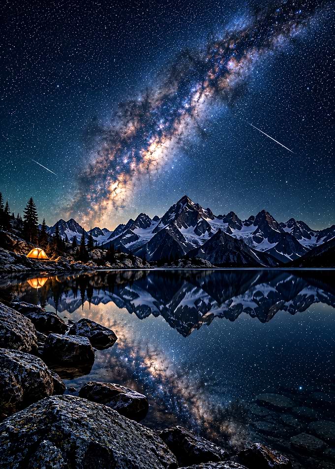 Milky Way Over Mountain Lake