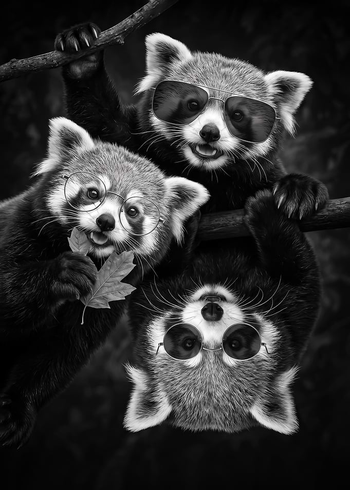 funny Three Cool Red Pandas Wearing Glasses