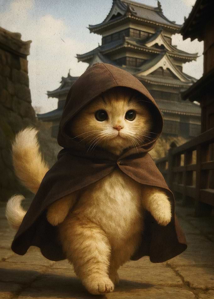 Ninja Cat Japan Castle Cute Art
