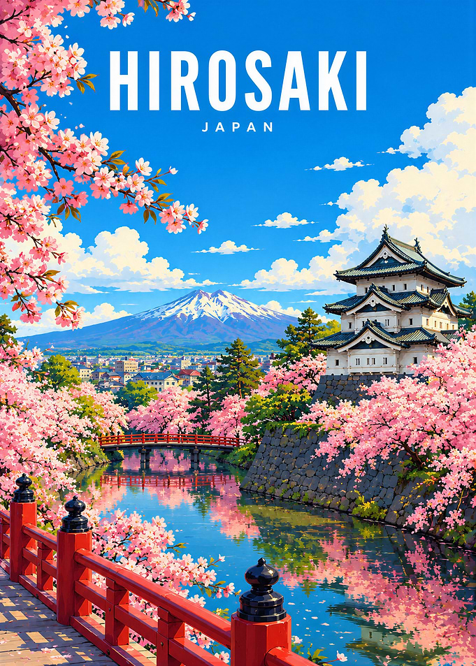 Hirosaki Japan Cherry Blossom Travel Poster