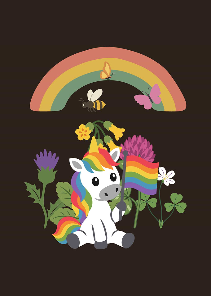 Blossoms · Rainbow Flag Unicorn · Bee