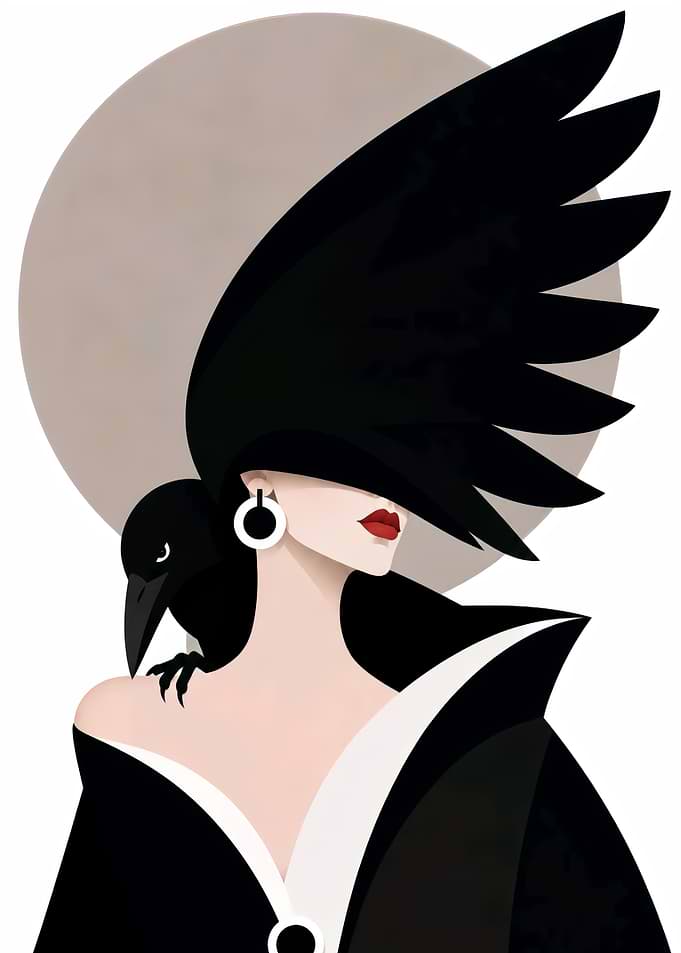 Elegant Woman with Raven Illustration