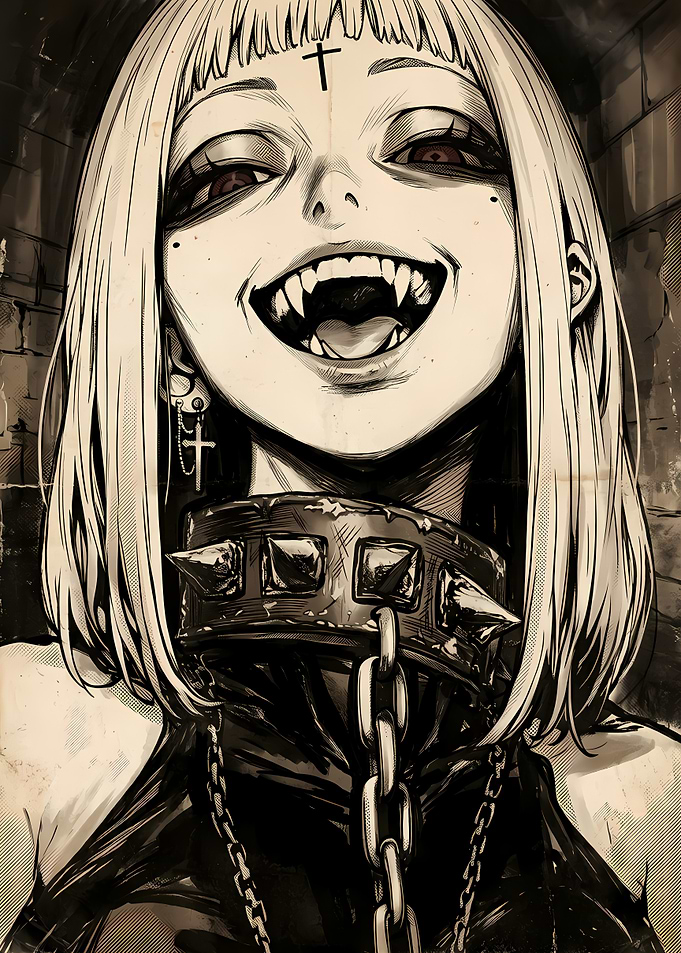 Gothic Anime Girl with Spiked Collar