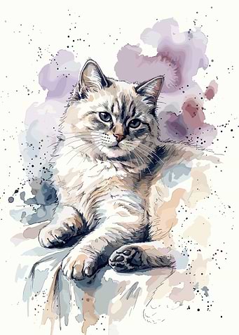 Watercolor Portrait of a Ragdoll Cat