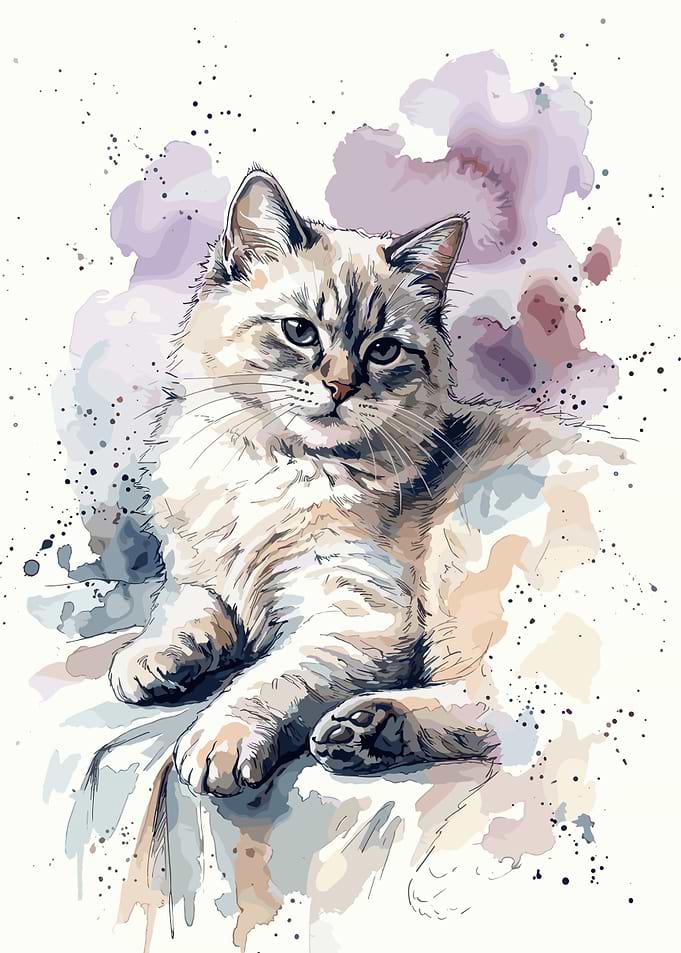 Watercolor Portrait of a Ragdoll Cat