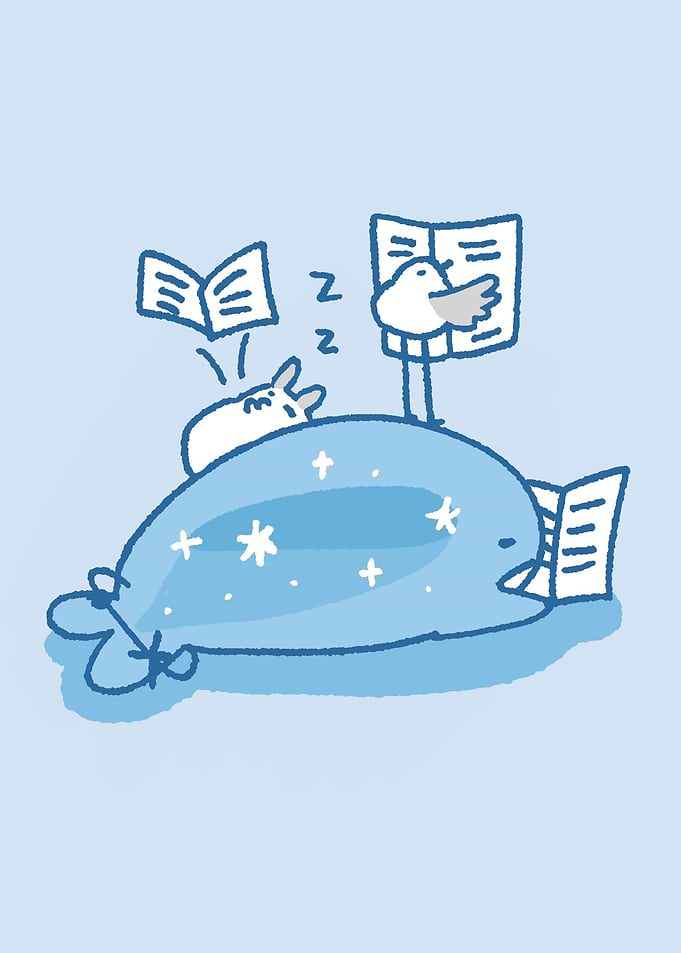 Cute Whale and Friends Reading