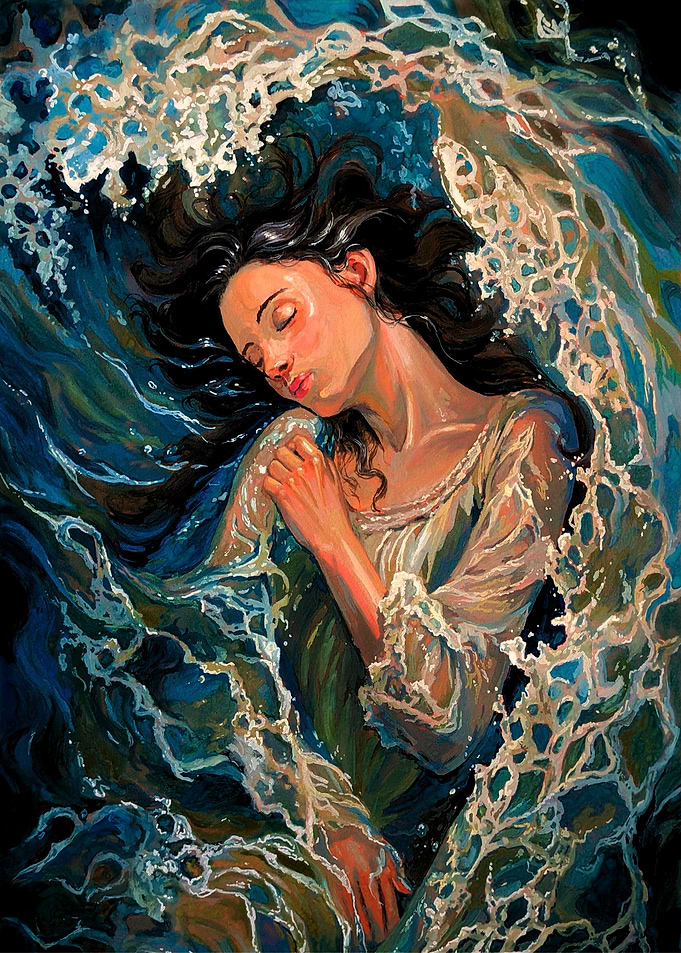 Woman Sleeping in Rushing Water