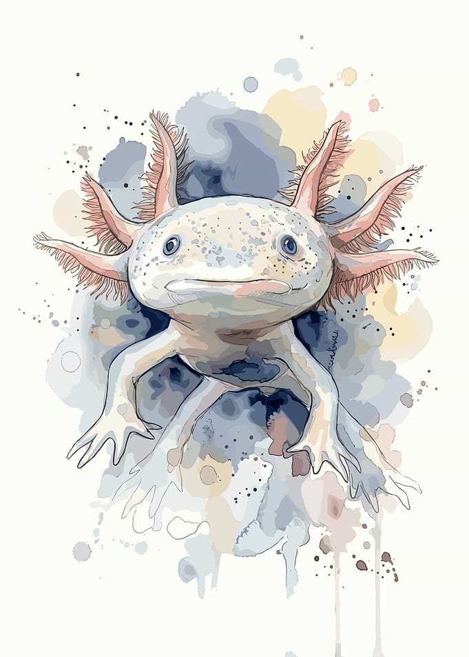 Watercolor Axolotl Illustration