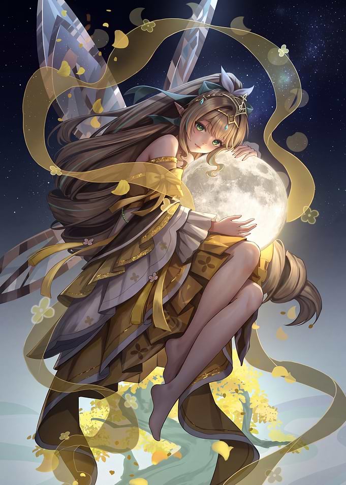 Anime Fairy Embracing the Moon