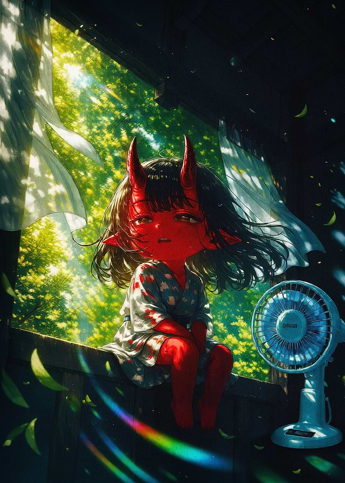 Red Oni Summer Anime Art Poster