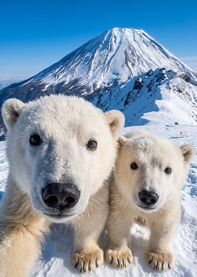 Two Polar Bear Cubs Taking Selfie