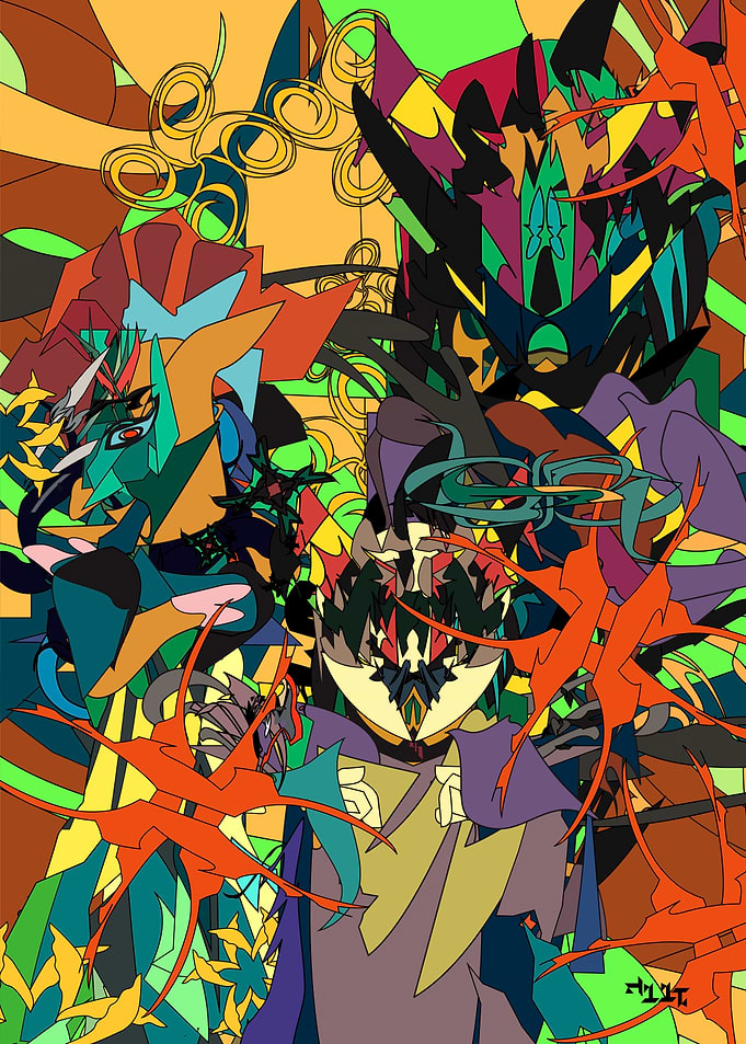Abstract Geometric Anime Style Composition