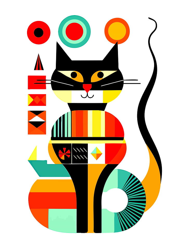 Geometric Mid-Century Modern Cat Illustration