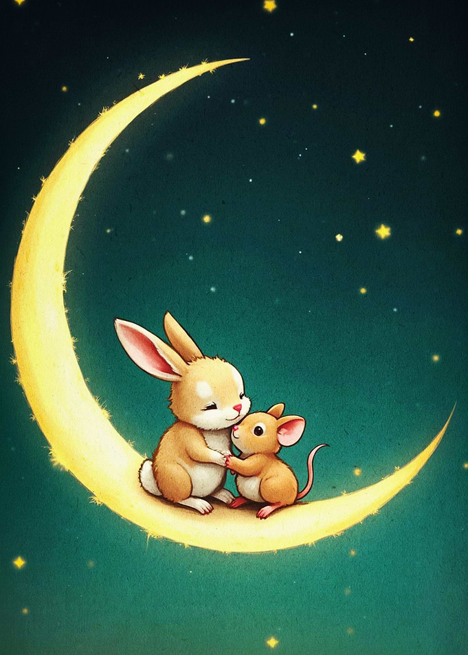 Bunny Mouse Moon Magic Poster