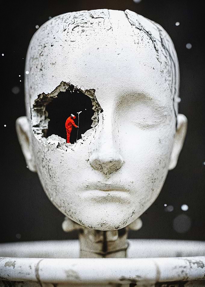 Surreal Mind Head Statue Poster