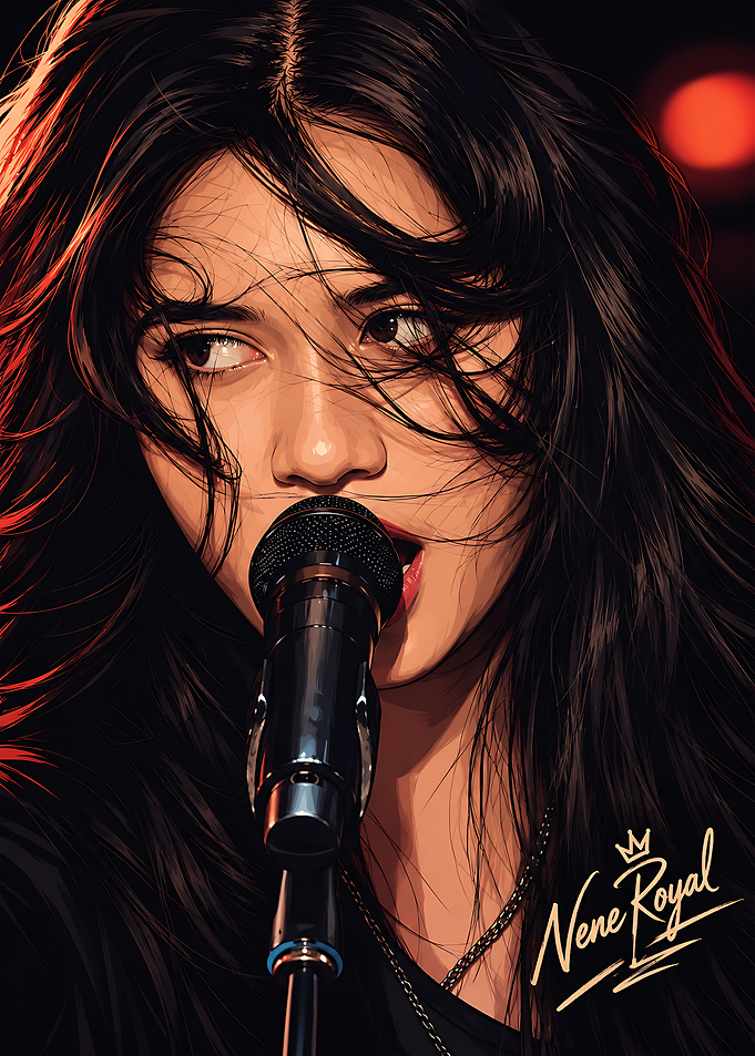 Female Singer Performing Into Microphone