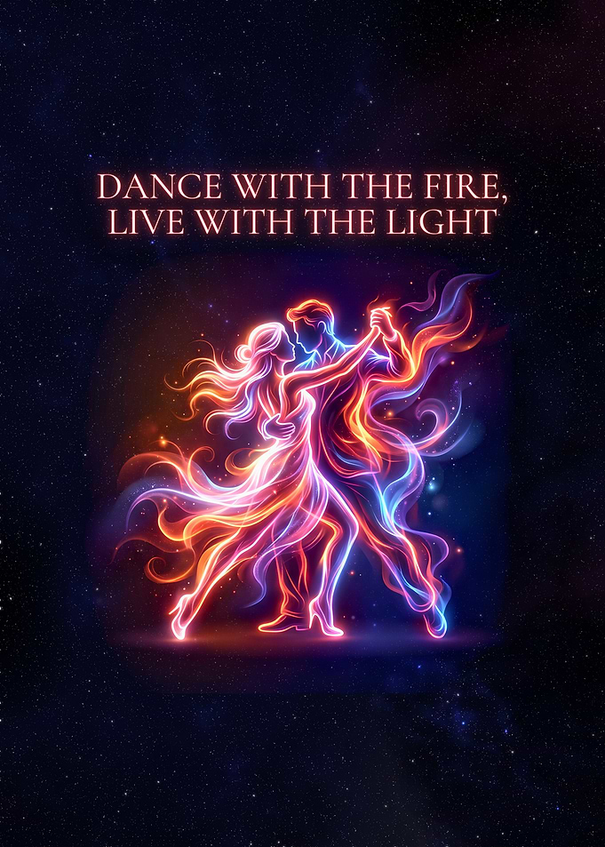 Fiery Couple Dancing in Space