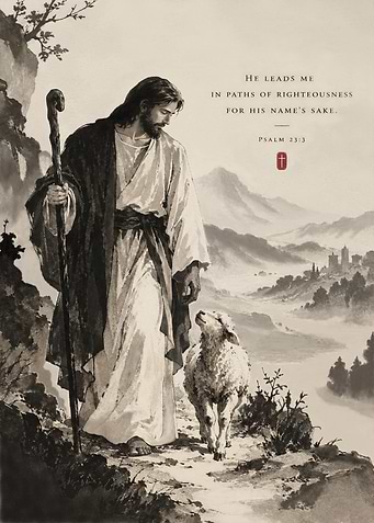 Jesus Leading a Lamb Illustration