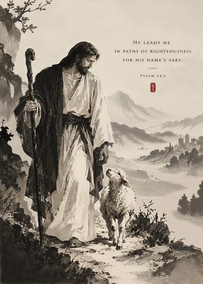 Jesus Leading a Lamb Illustration