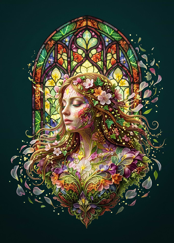 Floral Goddess Stained Glass Portrait