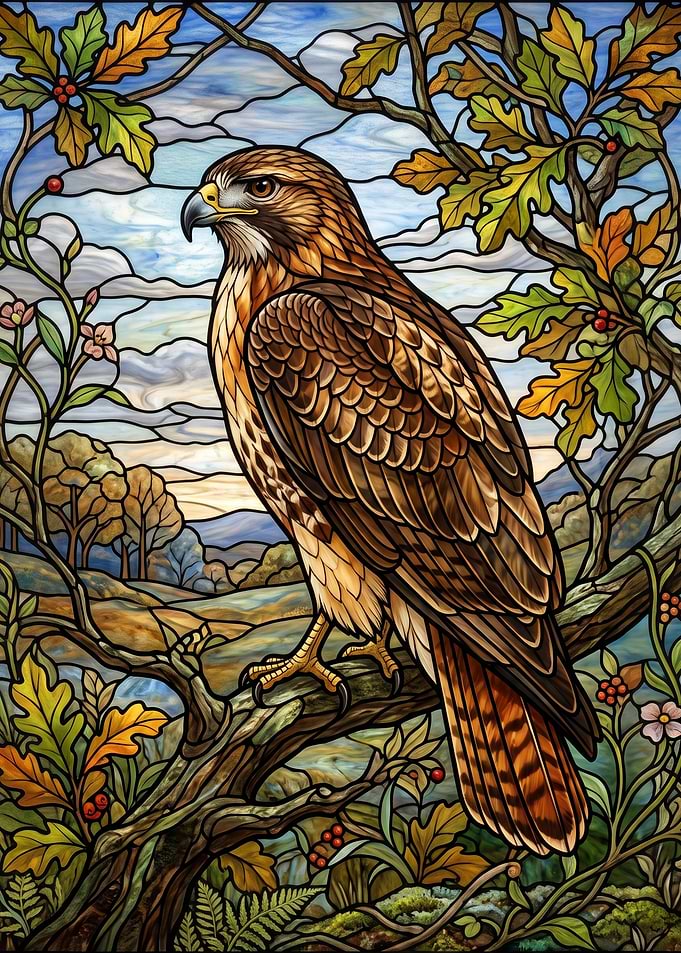 Stained Glass Red-Tailed Hawk
