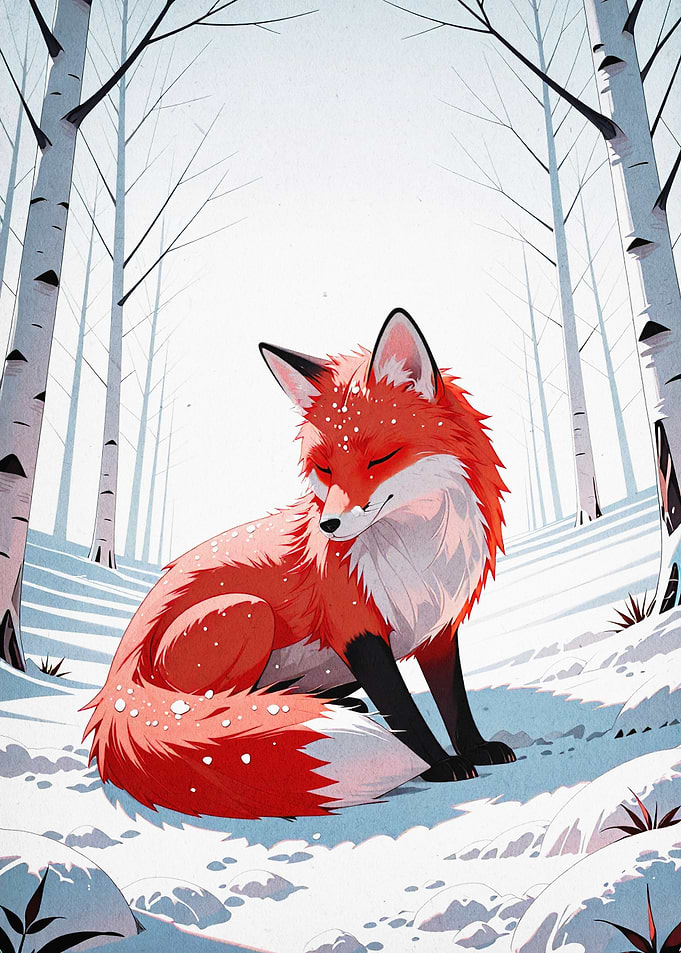 Winter Fox Snow Forest Art
