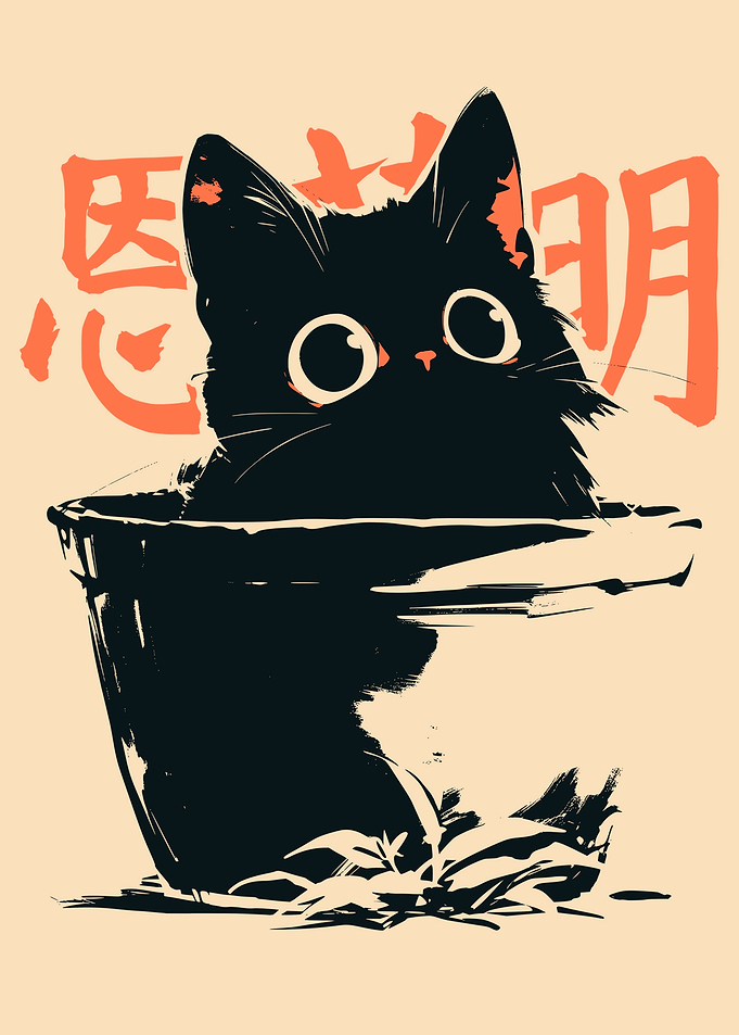 Cute Black Cat in Plant Pot