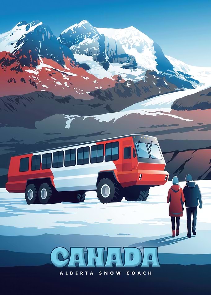 Canada Alberta Snow Coach Travel Poster