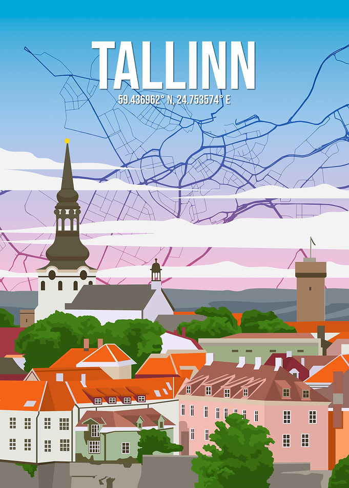 Tallinn Estonia Cityscape City Map Travel Poster