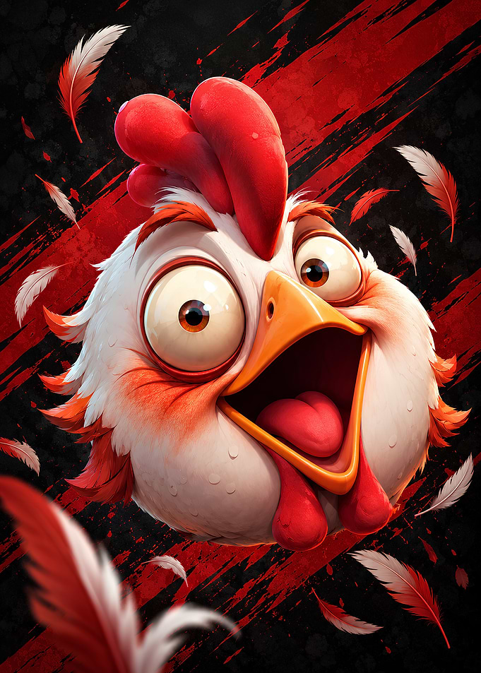 Funny Cartoon Chicken Head Portrait
