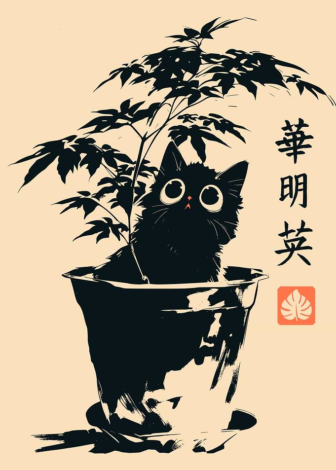 Japanese Botanical Black Cat Plant Pot