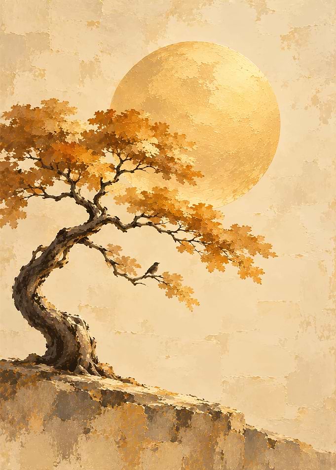 Golden Tree Under Full Moon