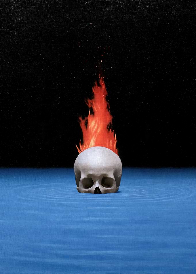 Burning Skull Floating in Water