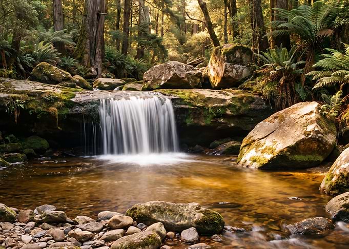 Serene Waterfall in Lush Forest