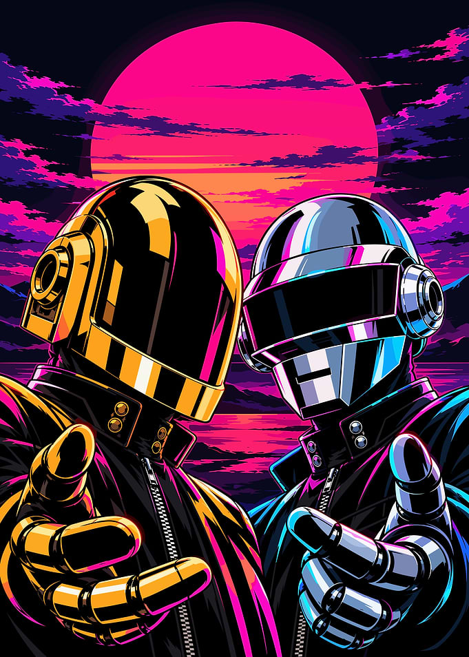 Daft Punk Synthwave Sunset Portrait