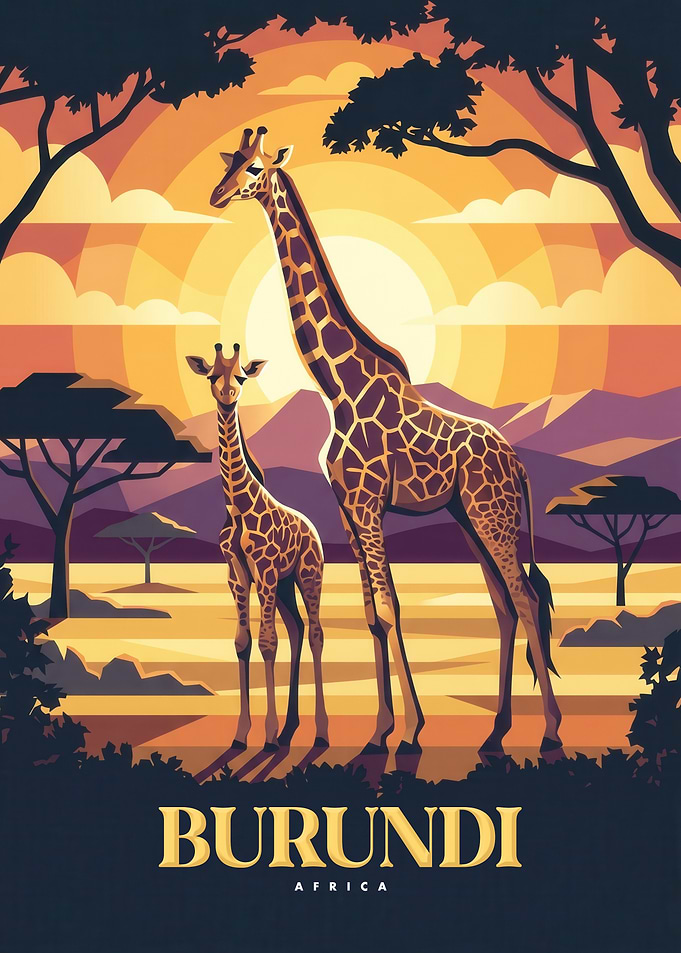 Burundi Africa Giraffe Travel Poster