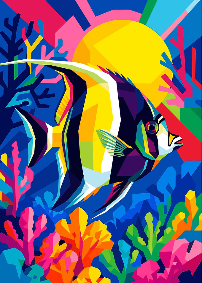 Vibrant Geometric Moorish Idol Fish