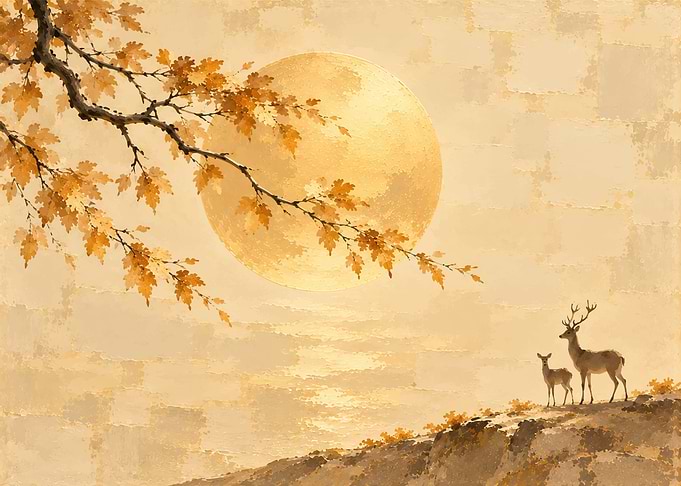 Golden Autumn Deer and Moon
