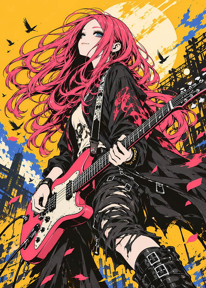 Anime Girl Playing Electric Guitar