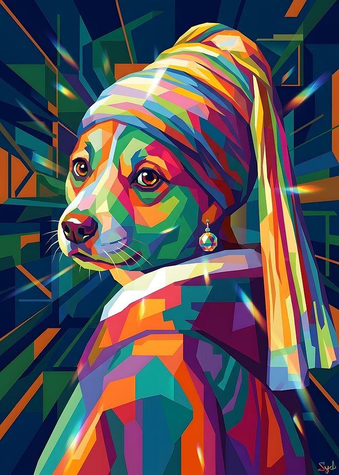 Pop Art Dog Girl with Pearl