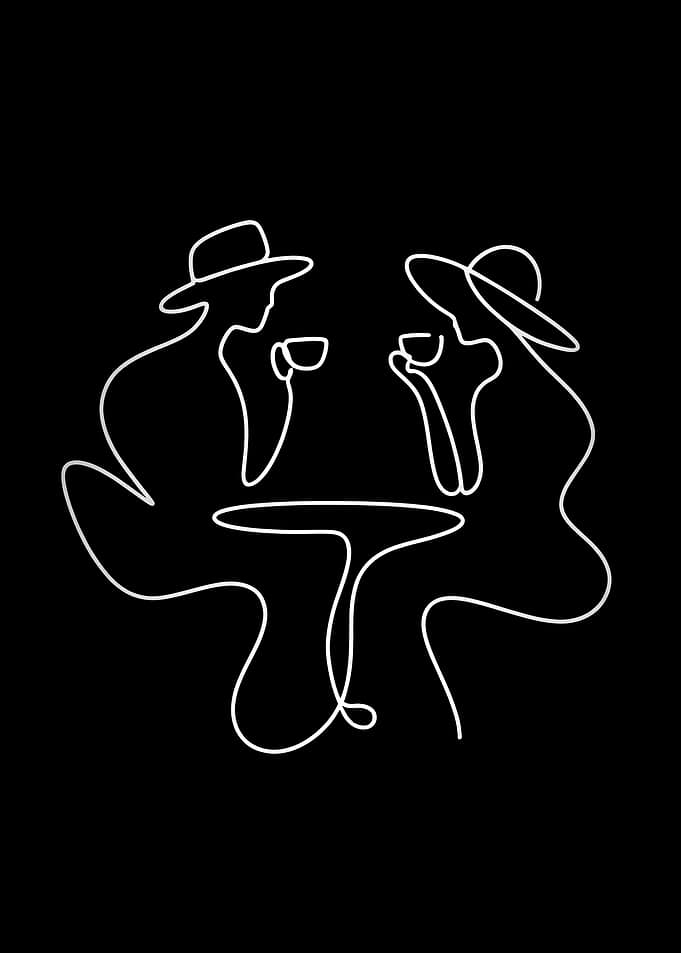 Minimalist Couple Drinking Coffee Line Art