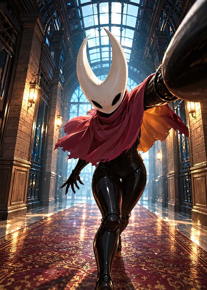 Hornet from Hollow Knight in Hallway