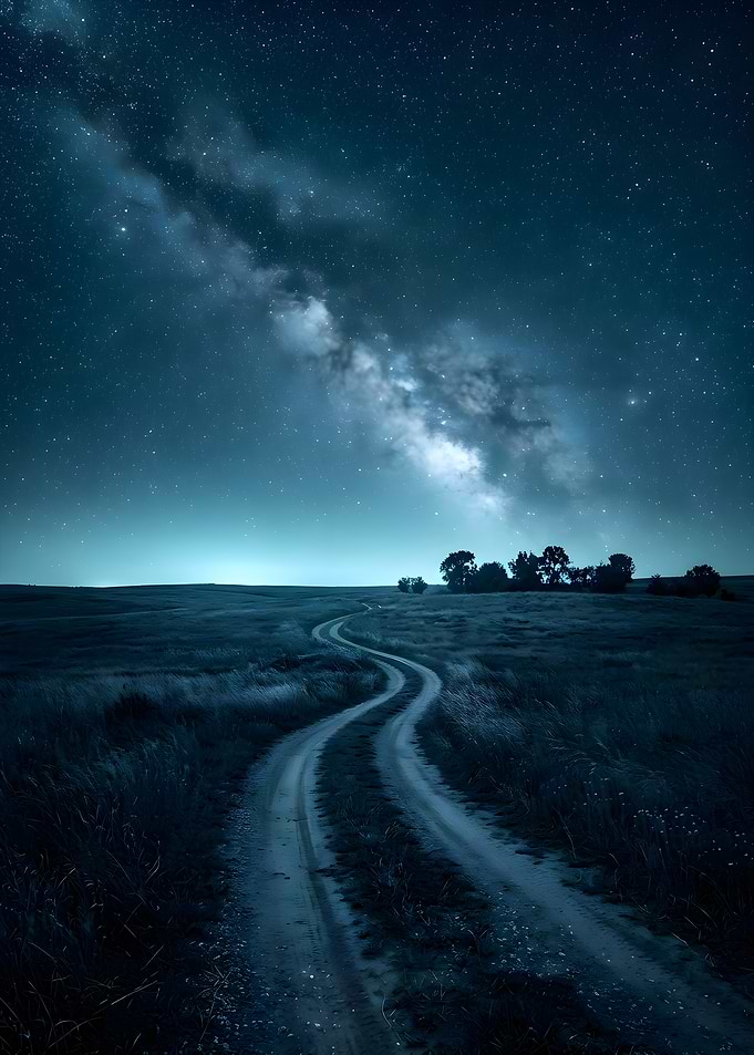 Milky Way over rural road