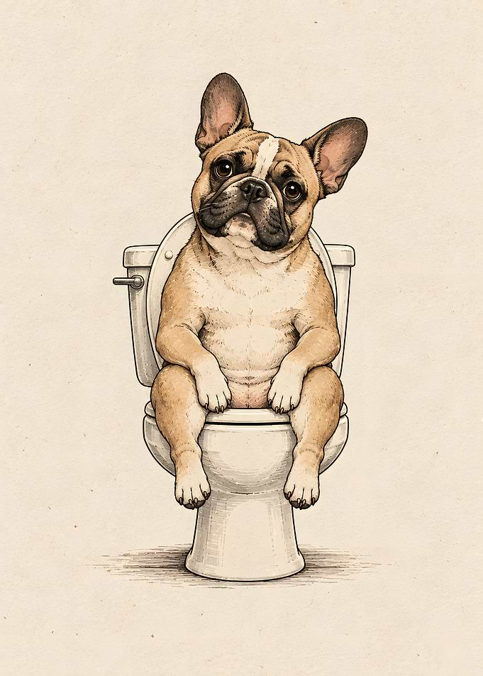 French Bulldog Sitting On Toilet