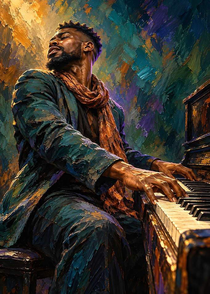 Soulful Pianist in Impasto Style