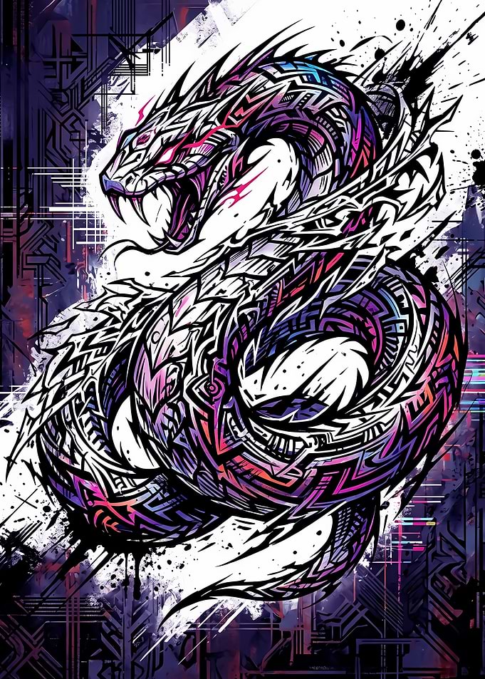 Cyberpunk Neon Snake Digital Illustration